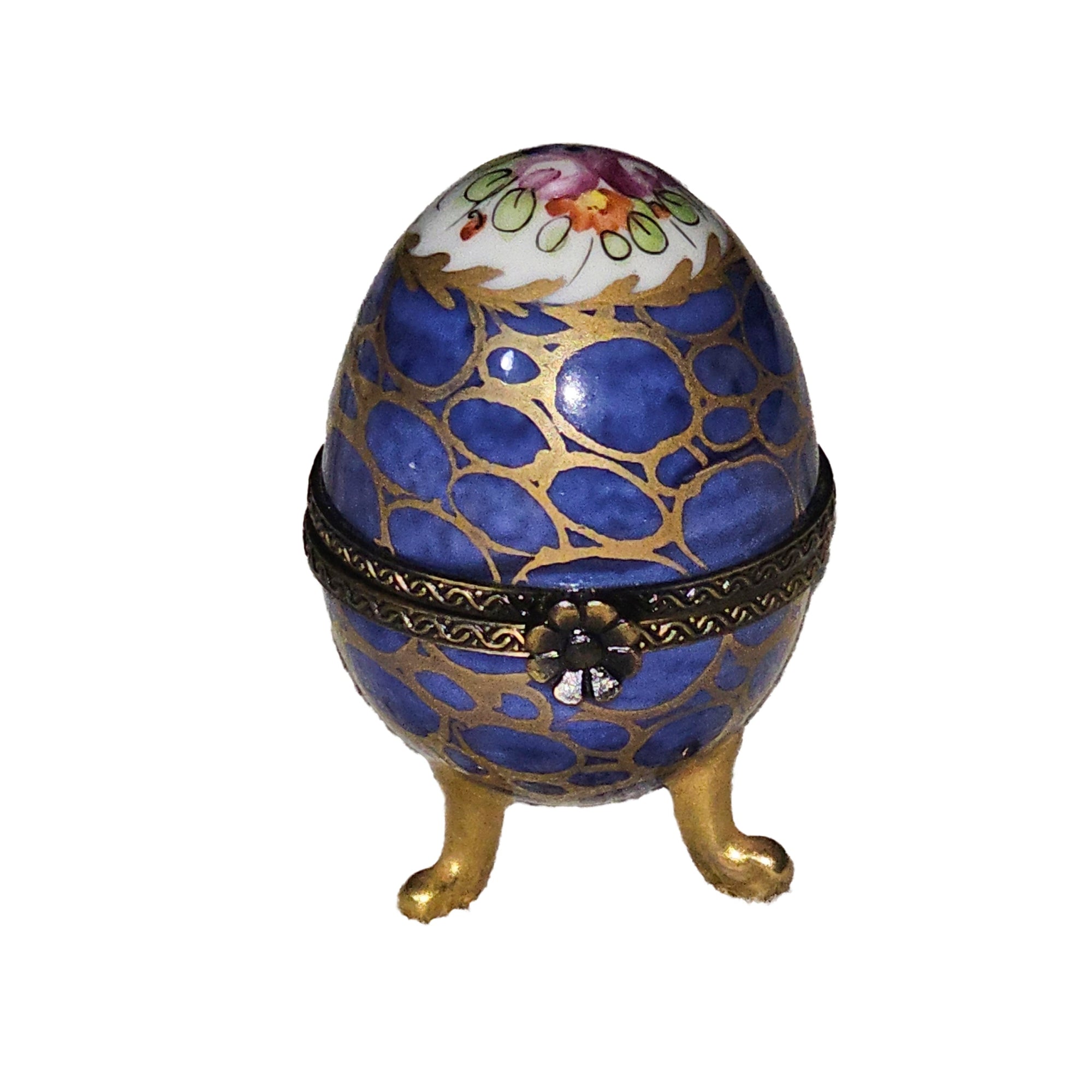 Elegant Blue Footed Egg Porcelain Limoges egg French Trinket Box