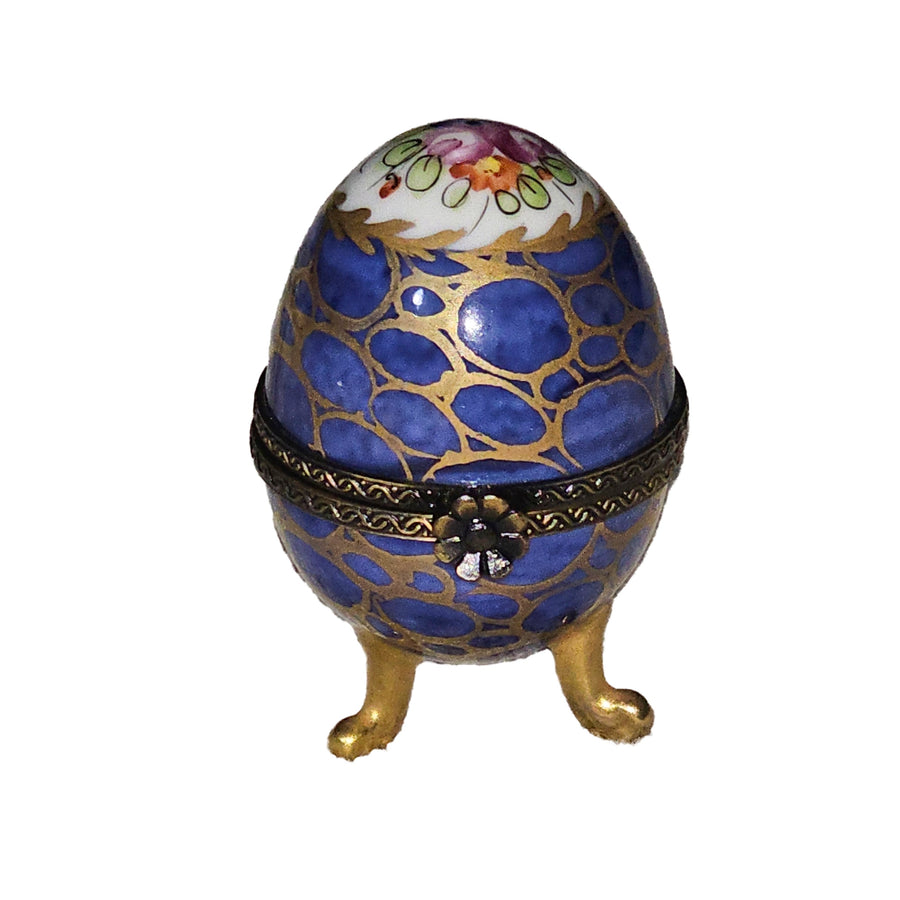 Elegant Blue Footed Egg Porcelain Limoges egg French Trinket Box