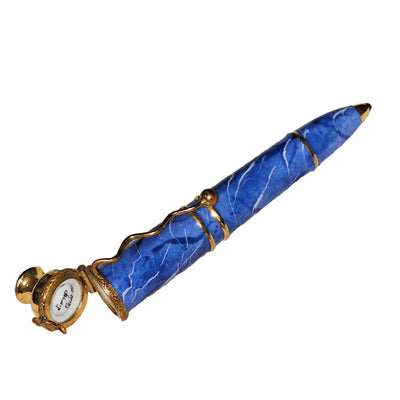 Elegant Blue Marble Ballpoint Pen Porcelain Limoges professional French Trinket Box