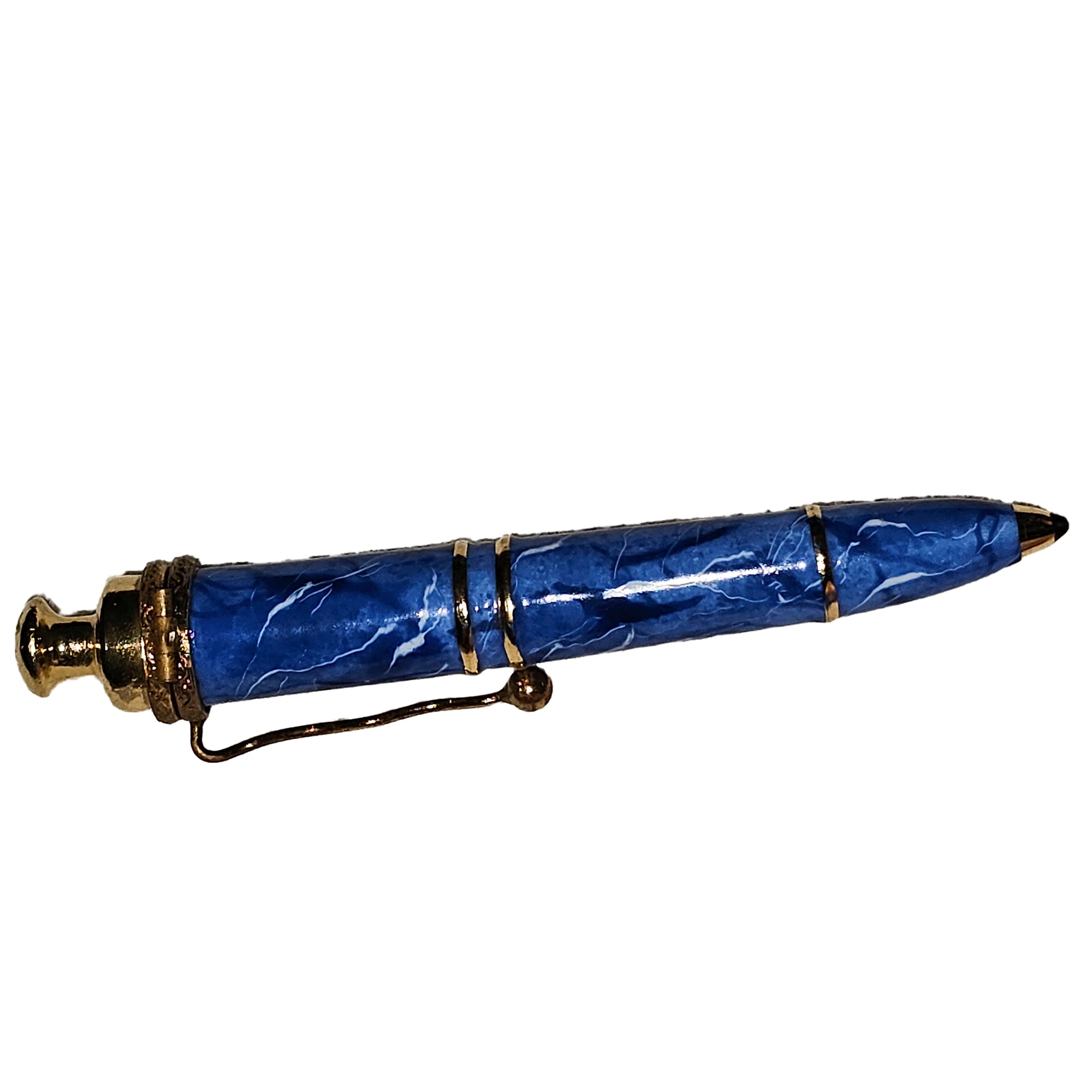 Elegant Blue Marble Ballpoint Pen Porcelain Limoges professional French Trinket Box