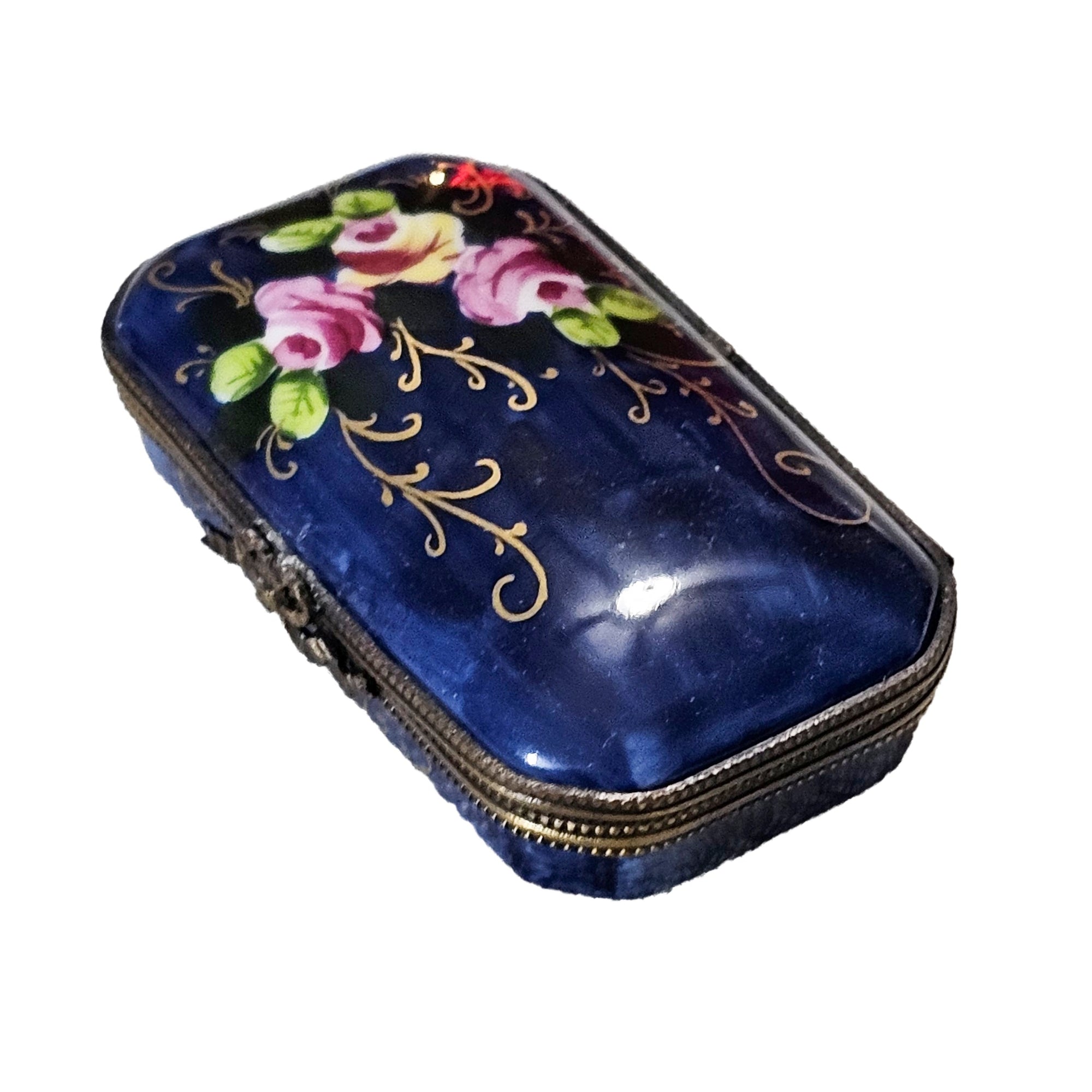Elegant Blue Rose Limoges Box Porcelain Limoges traditional French Trinket Box
