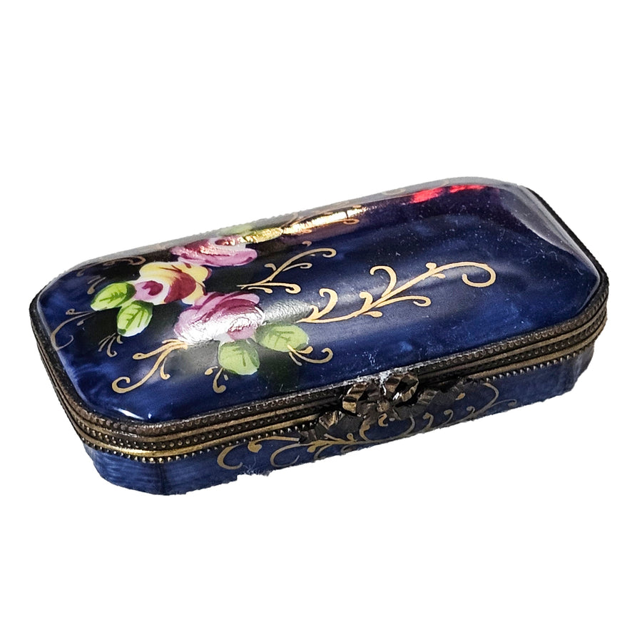 Elegant Blue Rose Limoges Box Porcelain Limoges traditional French Trinket Box