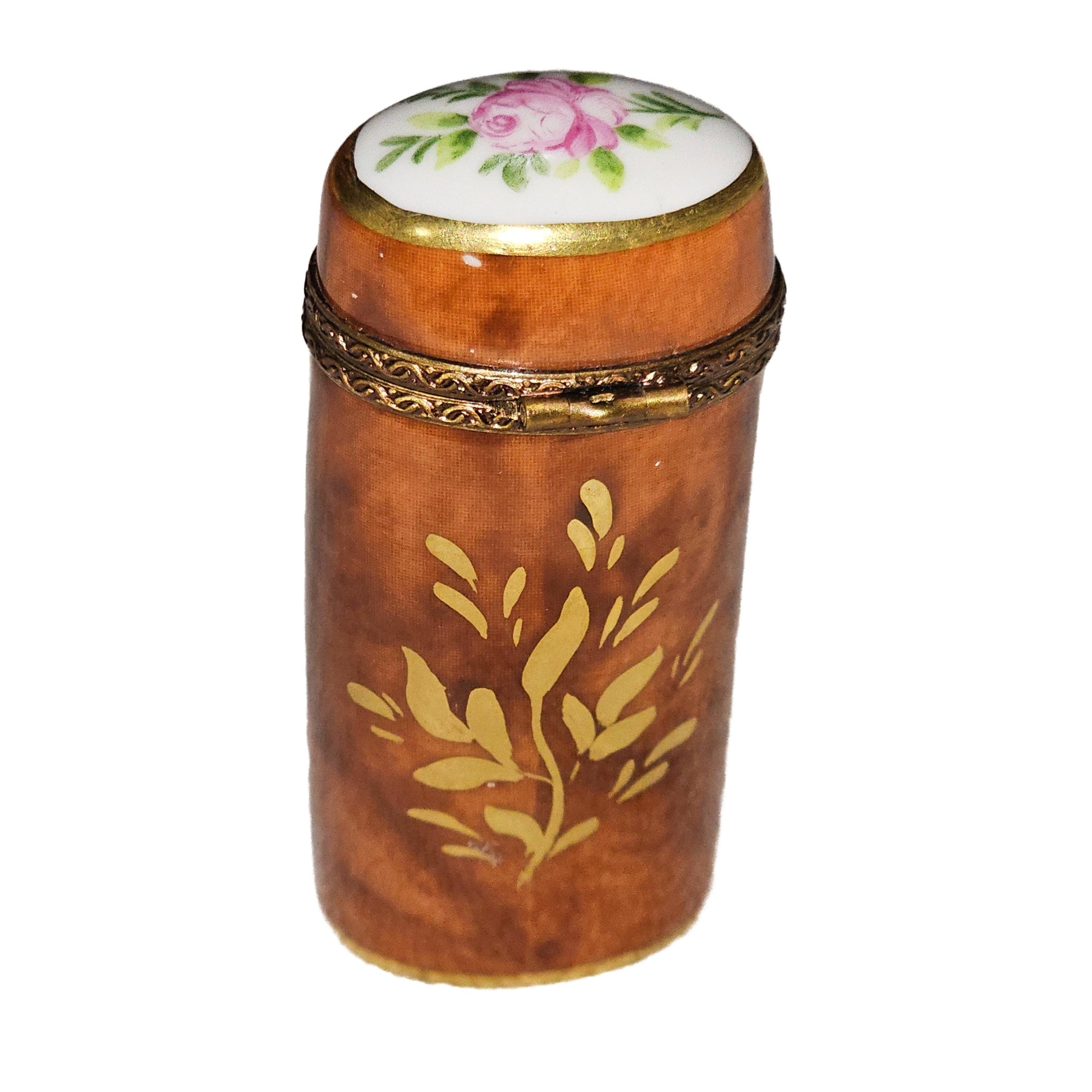 Elegant Brown Floral Limoges Box Porcelain Limoges traditional French Trinket Box
