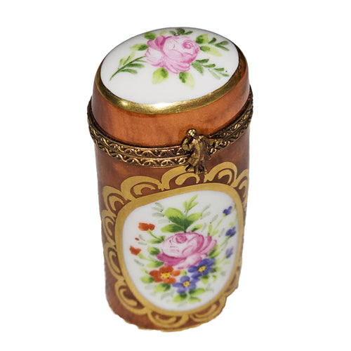 Elegant Brown Floral Limoges Box Porcelain Limoges traditional French Trinket Box