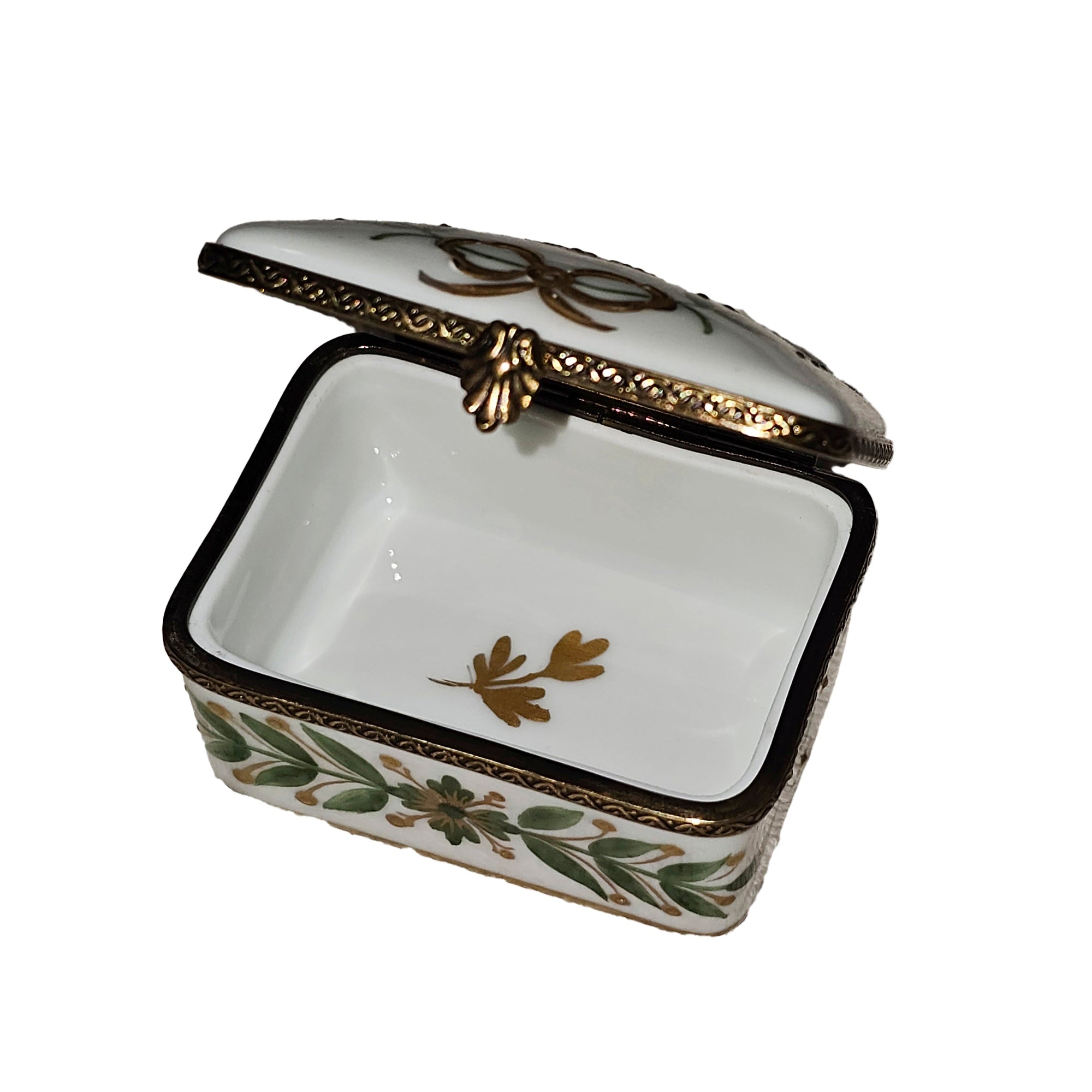 Elegant Green Leaf Limoges Box Porcelain Limoges Traditional Xmas French Trinket Box