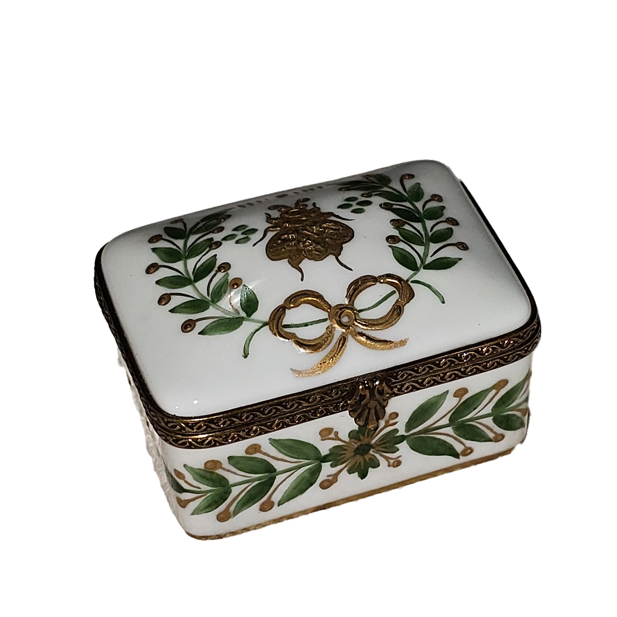 Elegant Green Leaf Limoges Box Porcelain Limoges Traditional Xmas French Trinket Box