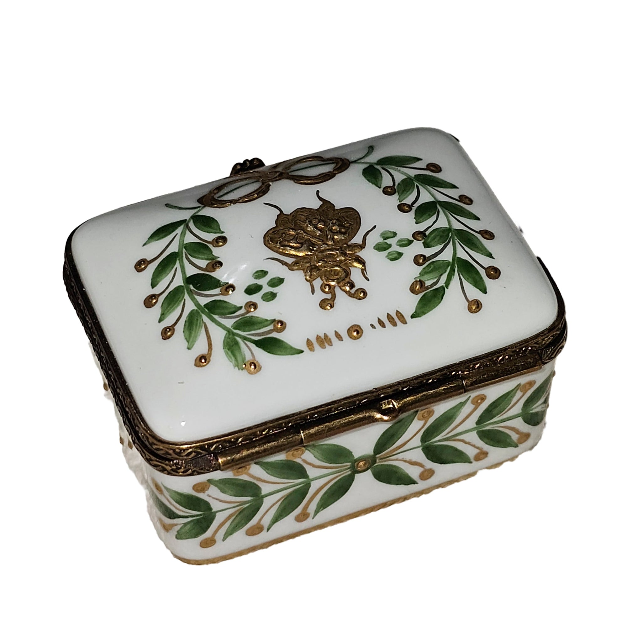 Elegant Green Leaf Limoges Box Porcelain Limoges Traditional Xmas French Trinket Box