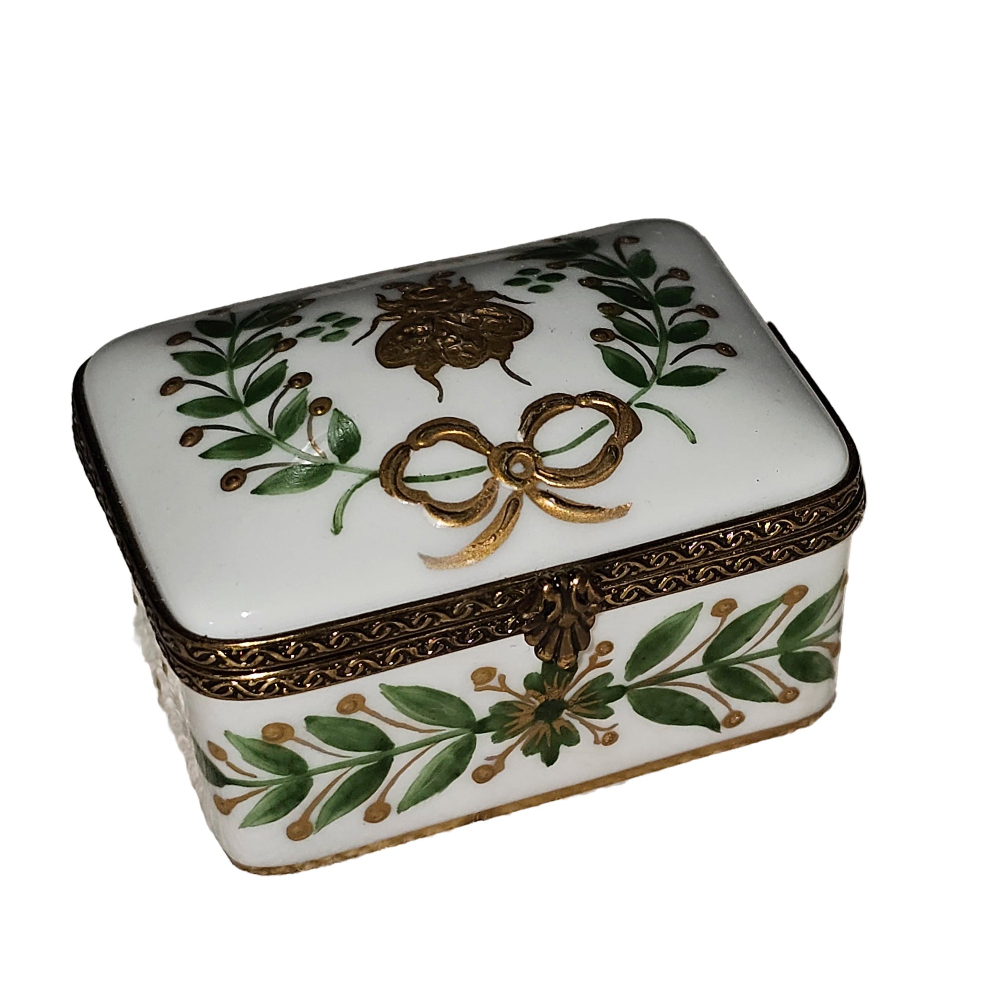 Elegant Green Leaf Limoges Box Porcelain Limoges Traditional Xmas French Trinket Box