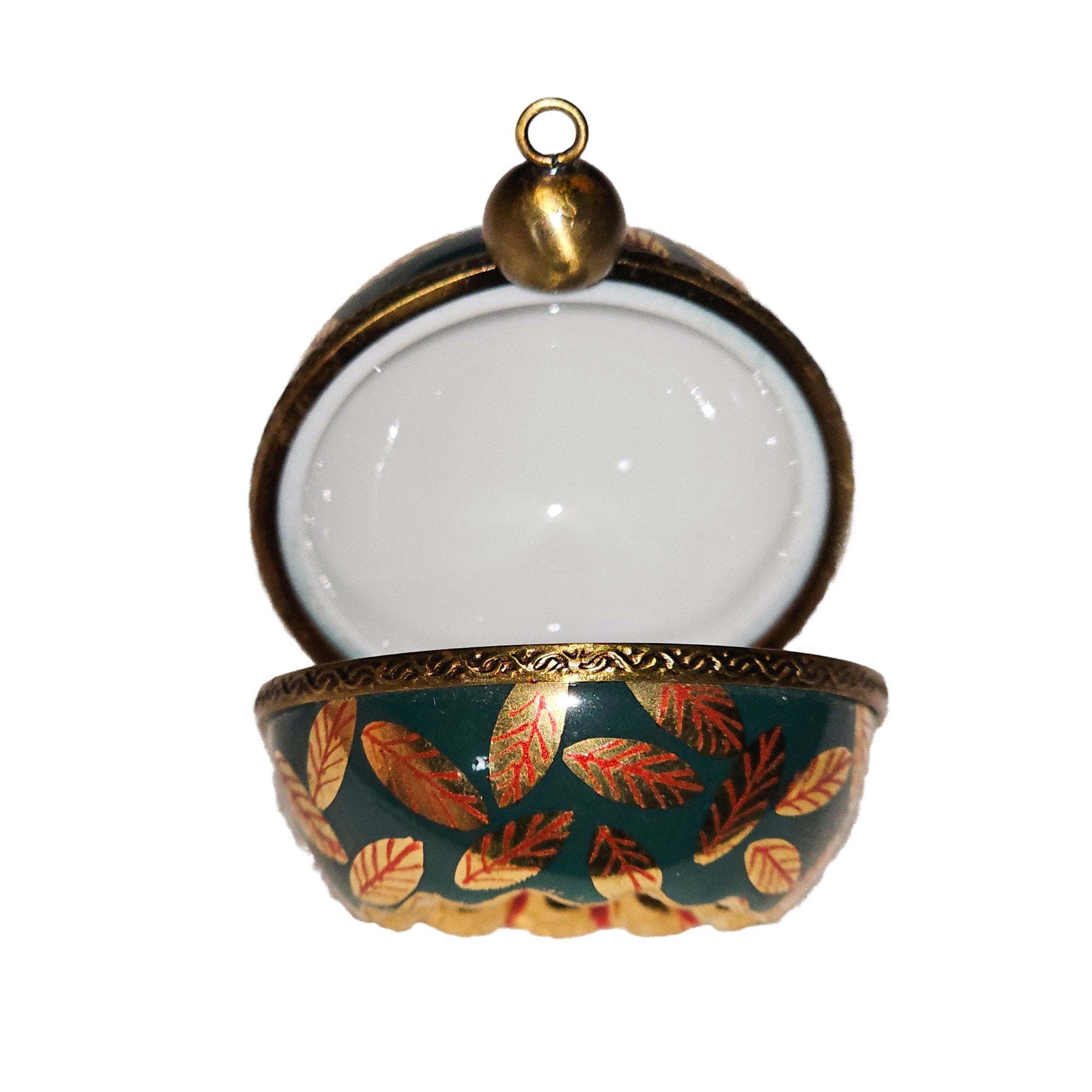 Elegant Green Leaf Ornament Porcelain Limoges Xmas Christmas Theme French Trinket Box
