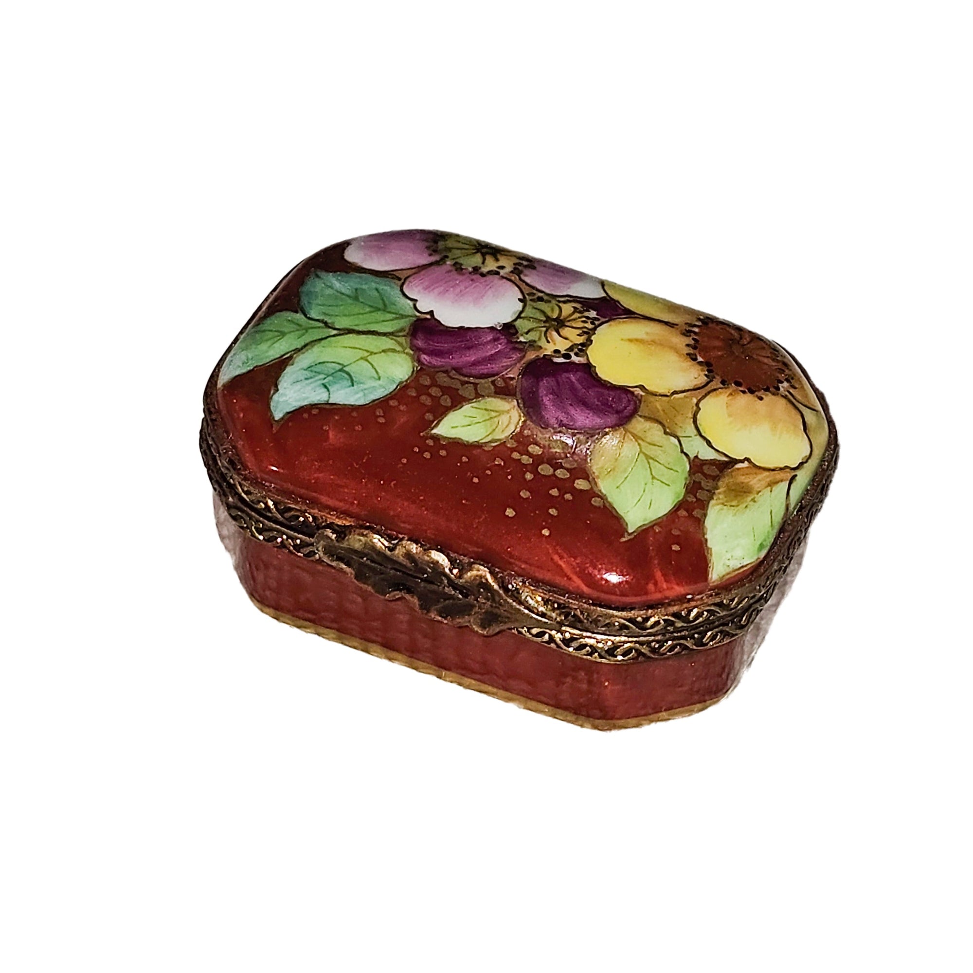 Elegant Red Floral Limoges Box Porcelain Limoges Traditional French Trinket Box