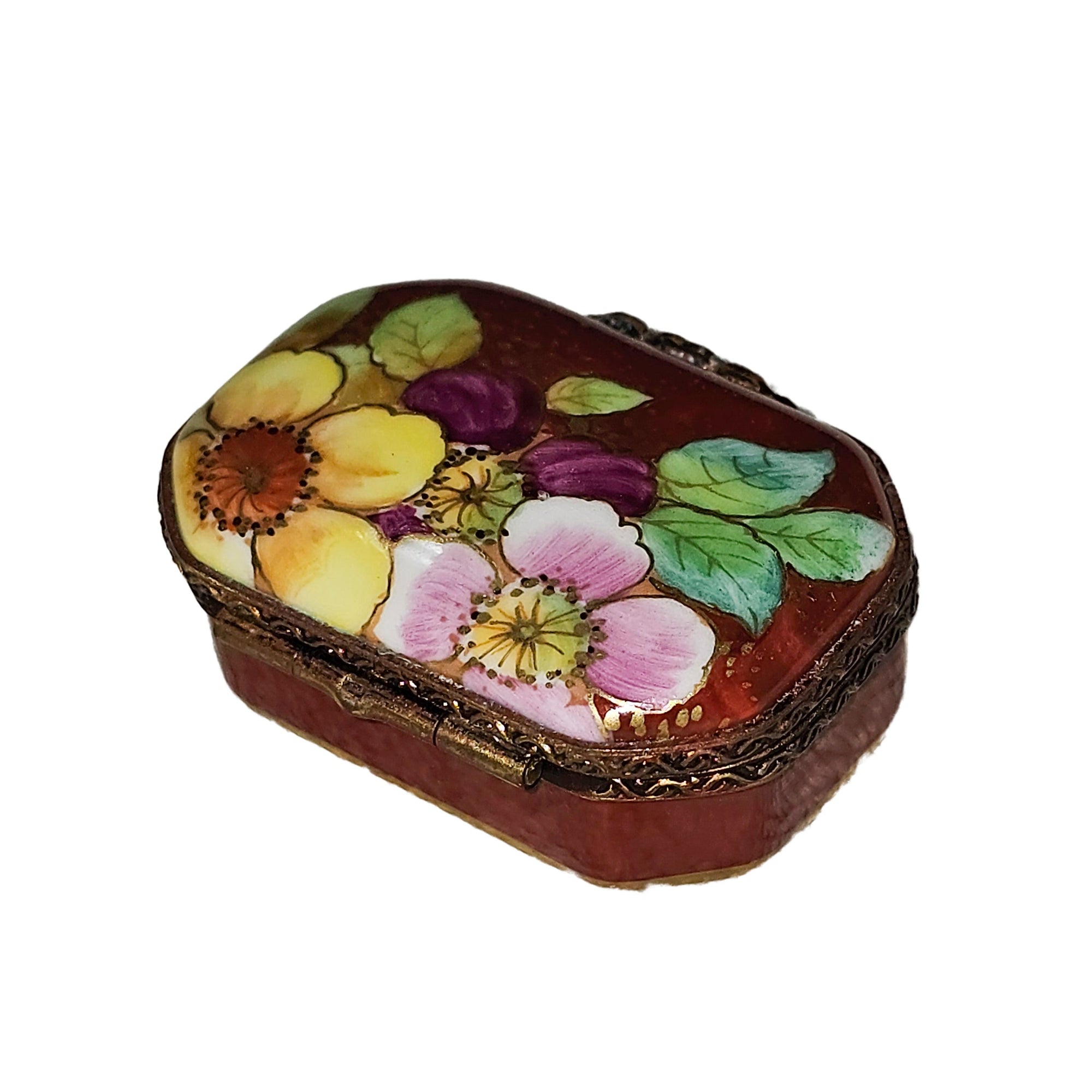 Elegant Red Floral Limoges Box Porcelain Limoges Traditional French Trinket Box