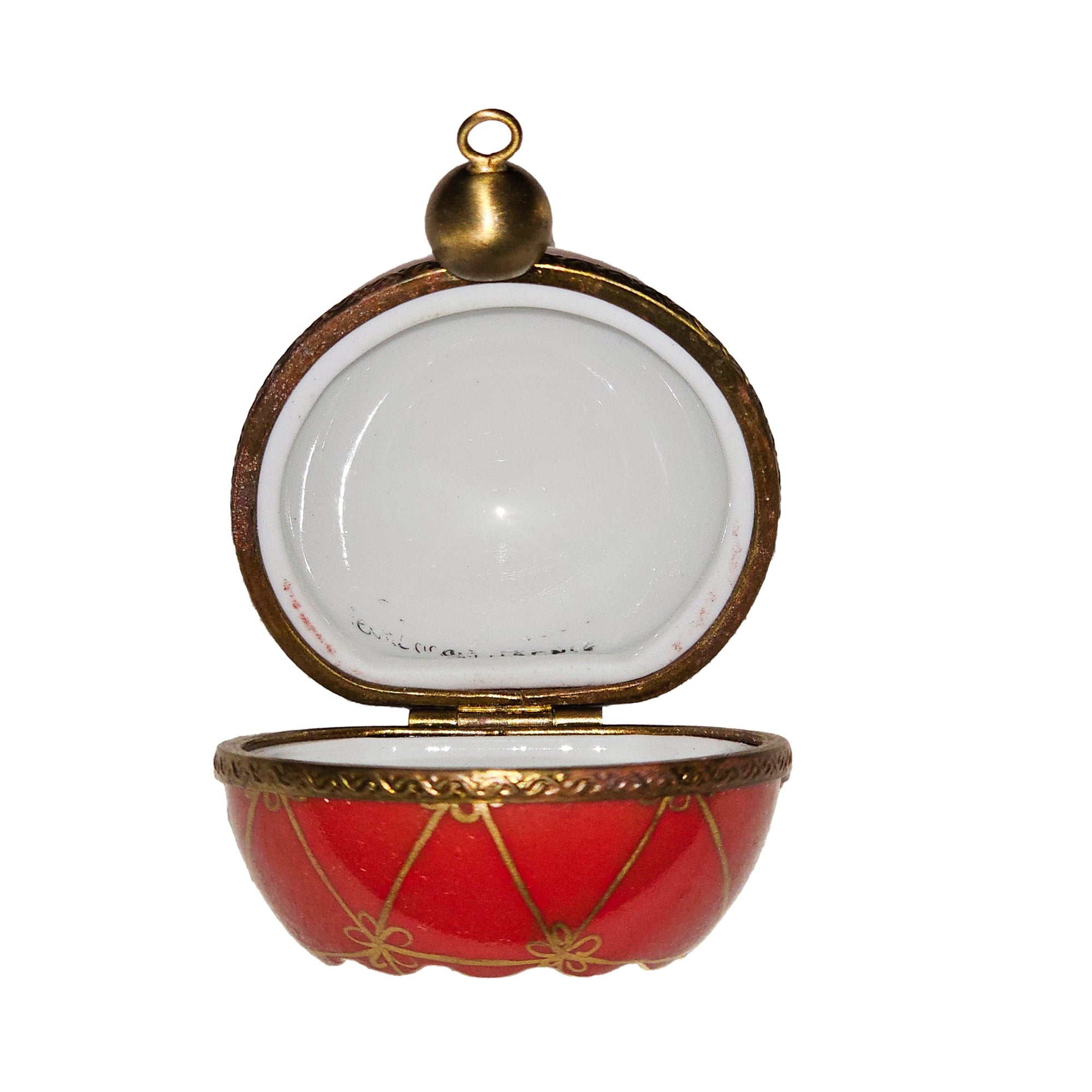 Elegant Red Hanging Ornament Porcelain Limoges xmas christmas theme French Trinket Box