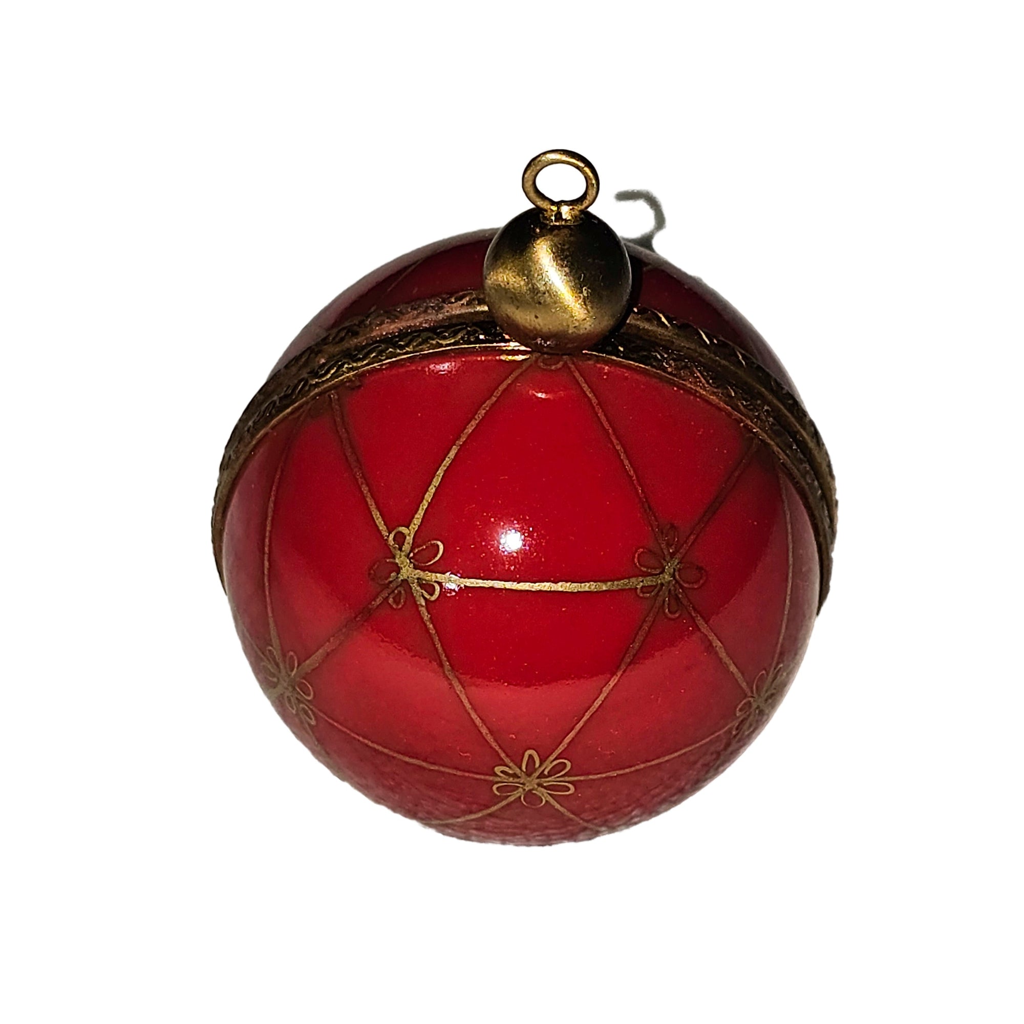 Elegant Red Hanging Ornament Porcelain Limoges xmas christmas theme French Trinket Box