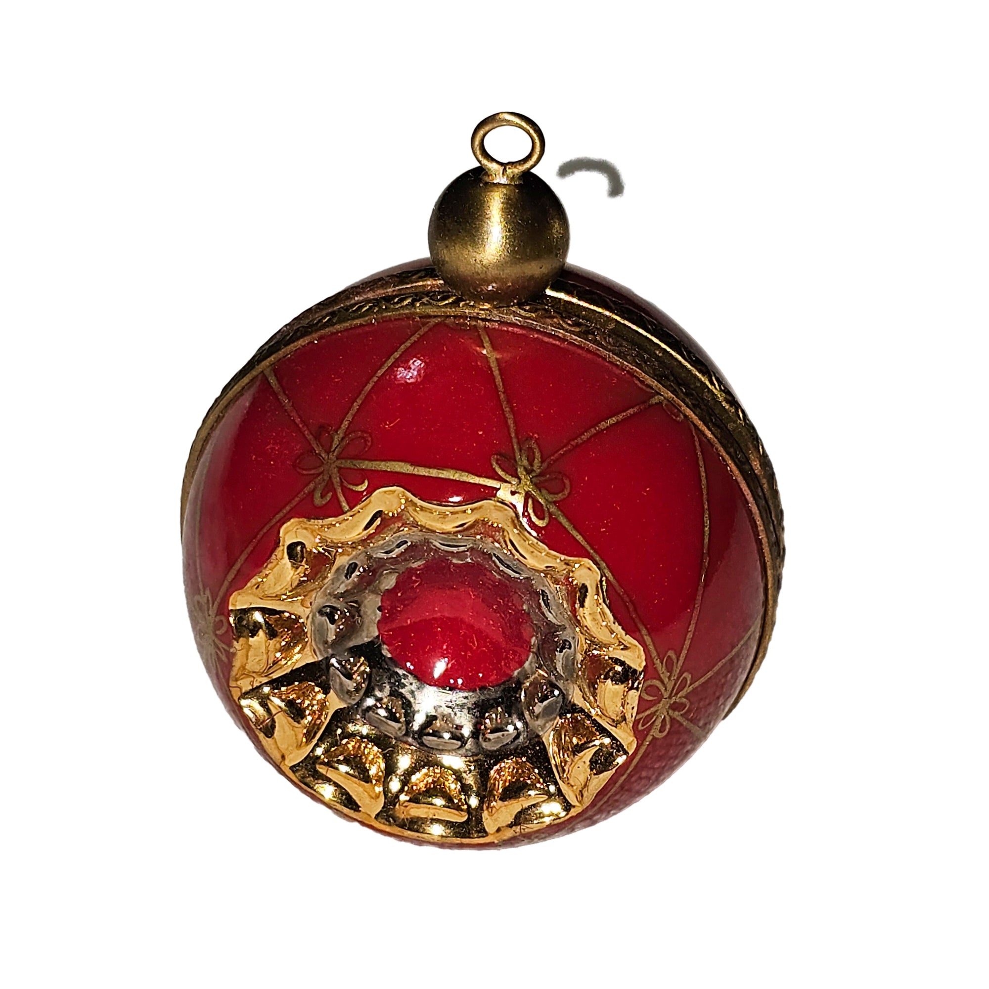 Elegant Red Hanging Ornament Porcelain Limoges xmas christmas theme French Trinket Box