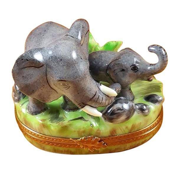 Elephant with Baby Porcelain Limoges wild animals French Trinket Box