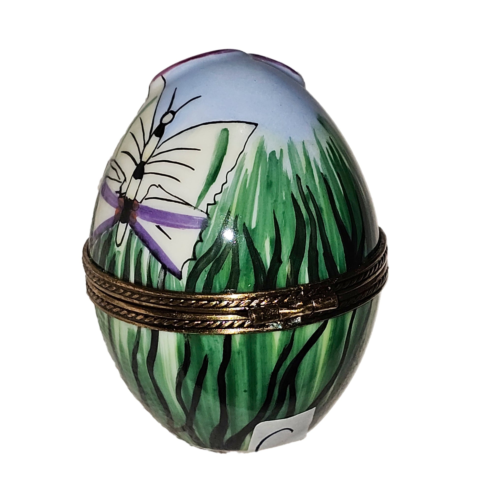 Embellished Pink Flower Egg Box Porcelain Limoges egg French Trinket Box