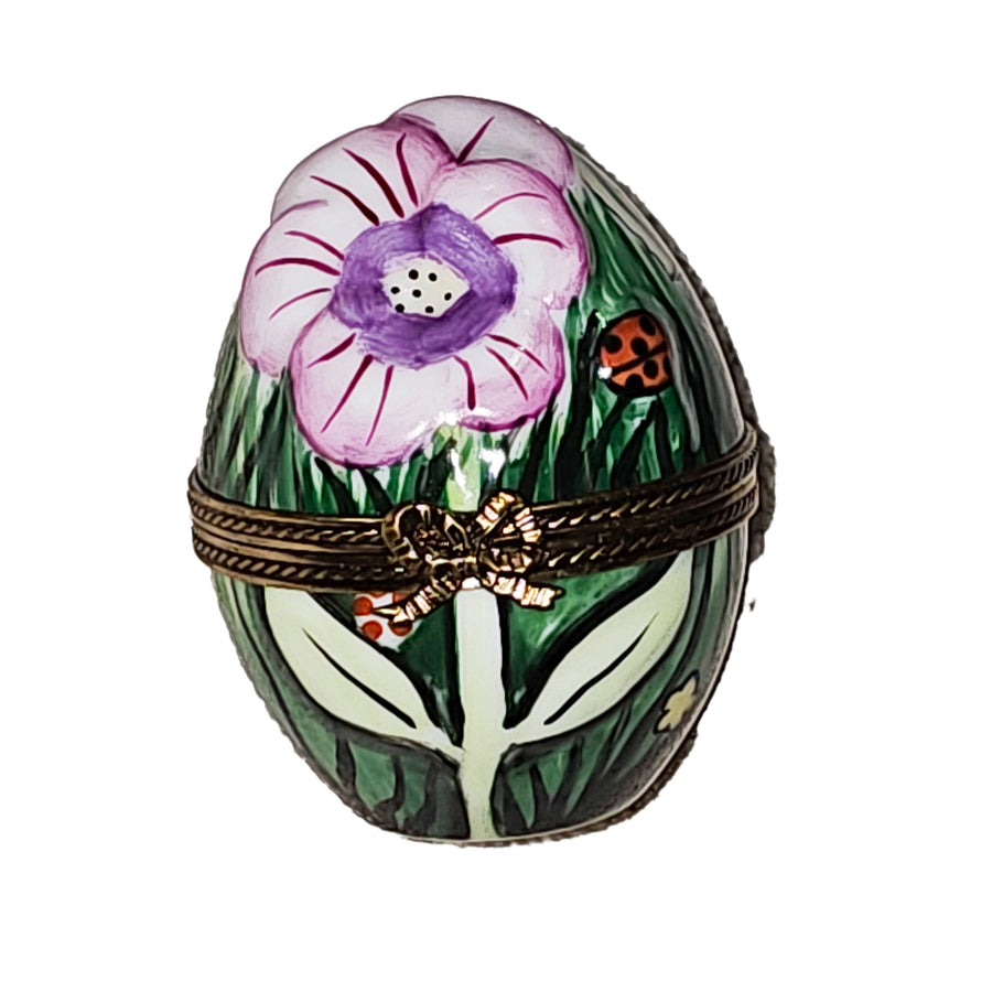 Embellished Pink Flower Egg Box Porcelain Limoges egg French Trinket Box