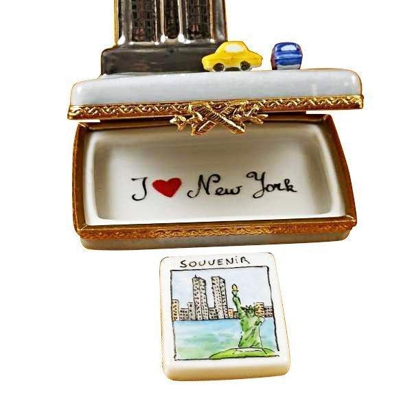 New York Building with Cars Porcelain Limoges monument new york vehicals French Trinket Box