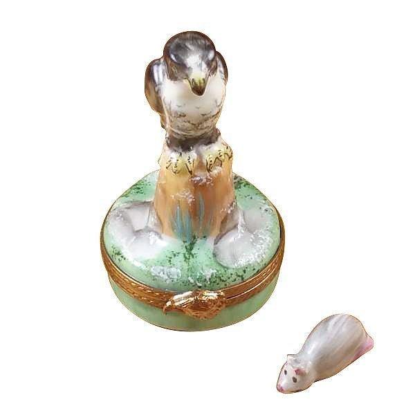 Falcon with Mouse Porcelain Limoges bird mice sports French Trinket Box