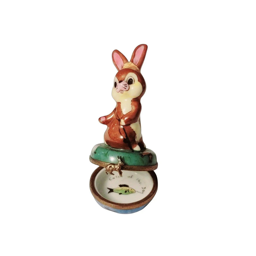 Fishing Rabbit Bunny Limoges Box Figurine - Limoges Box Boutique