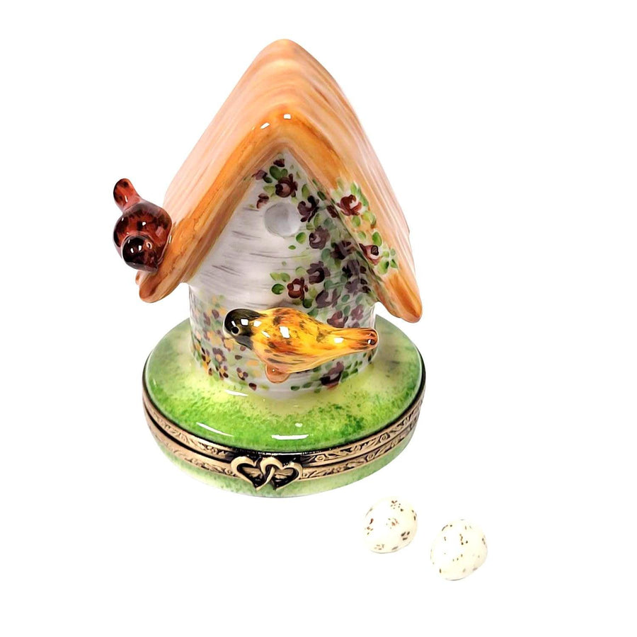 Floral Birdhouse with Cardinal, Bird & Removable Porcelain Limoges bird garden French Trinket Box