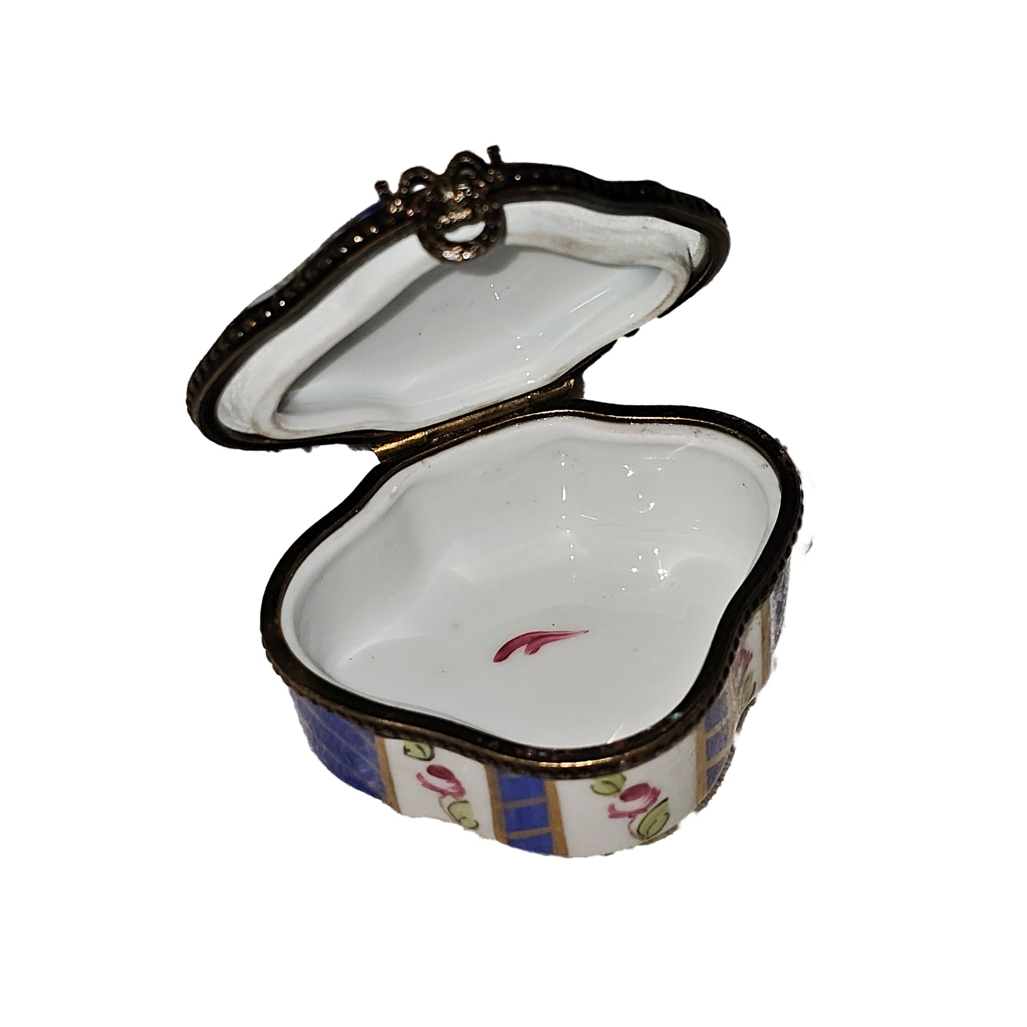 Floral Elegance Blue Stripes Box Porcelain Limoges traditional French Trinket Box