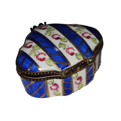 Floral Elegance Blue Stripes Box Porcelain Limoges traditional French Trinket Box