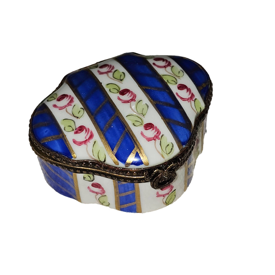 Floral Elegance Blue Stripes Box Porcelain Limoges traditional French Trinket Box