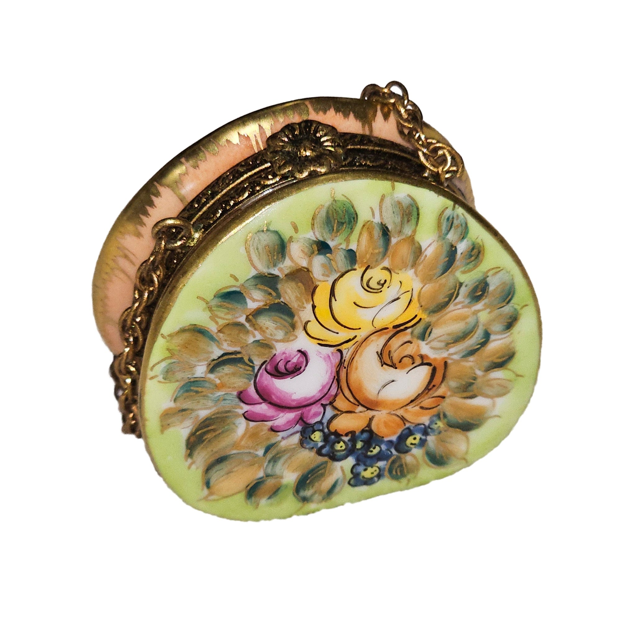 Floral Elegance Limoges Box Porcelain Limoges purse French Trinket Box