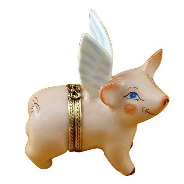 Flying Pig Porcelain Limoges farm garden angel pigs special occasions French Trinket Box