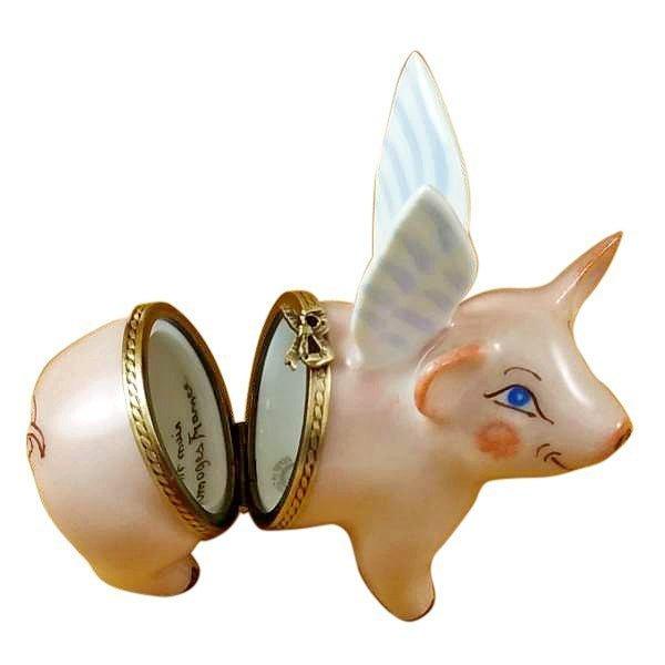 Flying Pig Porcelain Limoges farm garden angel pigs special occasions French Trinket Box