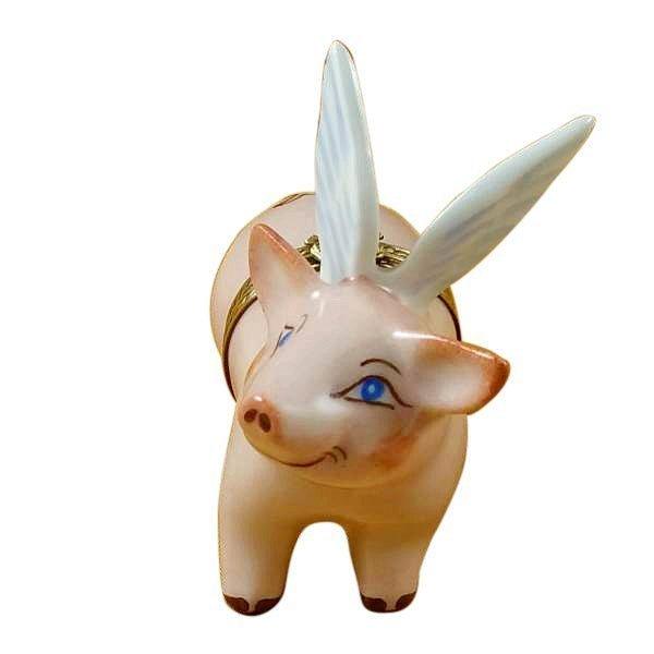 Flying Pig Porcelain Limoges farm garden angel pigs special occasions French Trinket Box