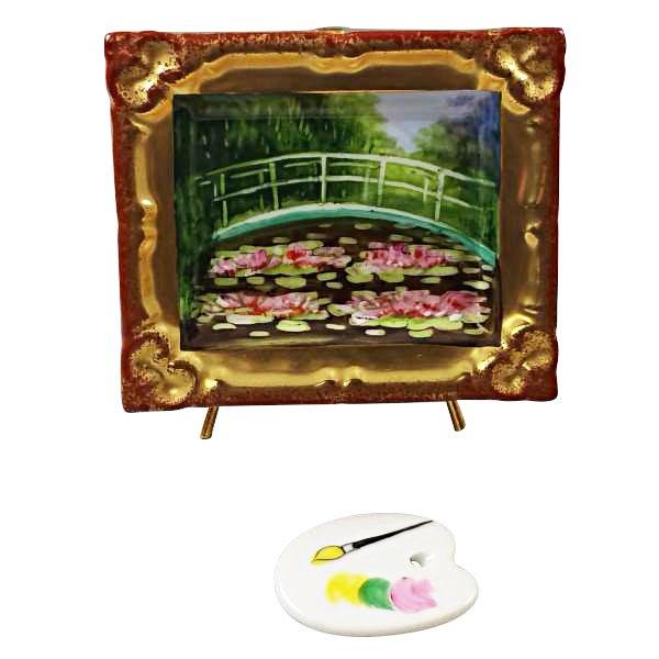 Framed Monet Japanese Footbridge with Removable Pallette Porcelain Limoges art Rochard Limoges Box French Trinket Box
