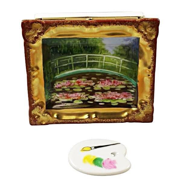Framed Monet Japanese Footbridge with Removable Pallette Porcelain Limoges art Rochard Limoges Box French Trinket Box