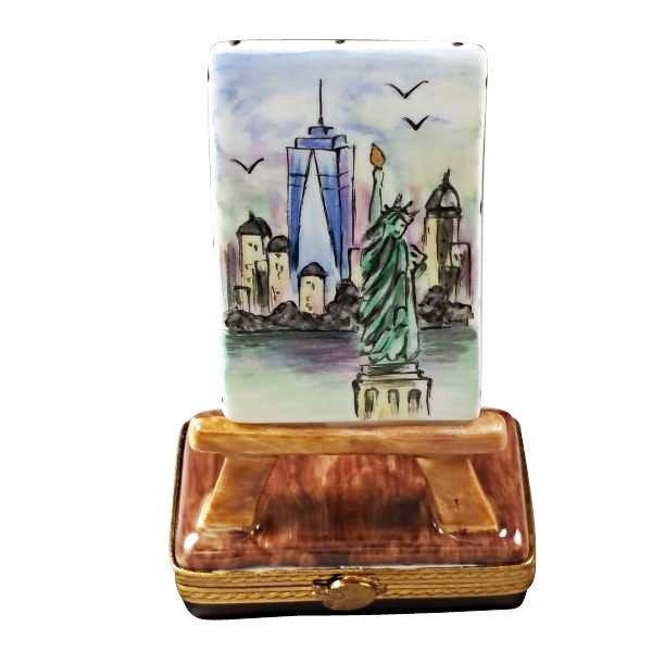Freedom Tower Easel Porcelain Limoges fine art united states patriotic monuments art French Trinket Box