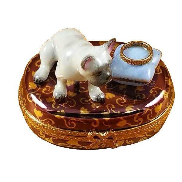 French Bulldog Figurine Porcelain Limoges dog paris france French Trinket Box