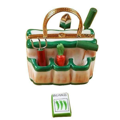 Gardening Bag with Tools Porcelain Limoges Garden French Trinket Box