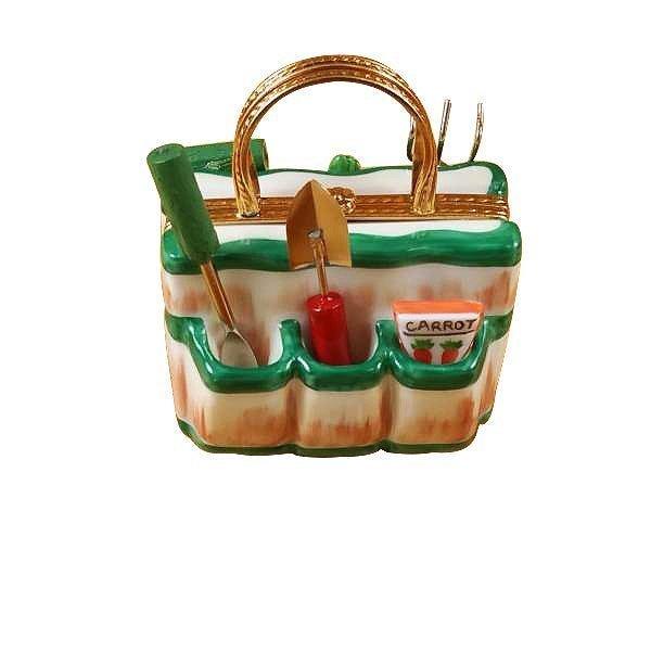 Gardening Bag with Tools Porcelain Limoges Garden French Trinket Box