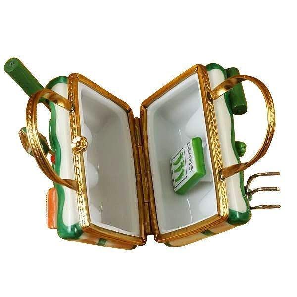 Gardening Bag with Tools Porcelain Limoges Garden French Trinket Box