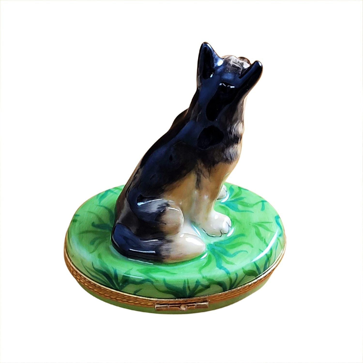 German Shepherd Porcelain Limoges dog French Trinket Box