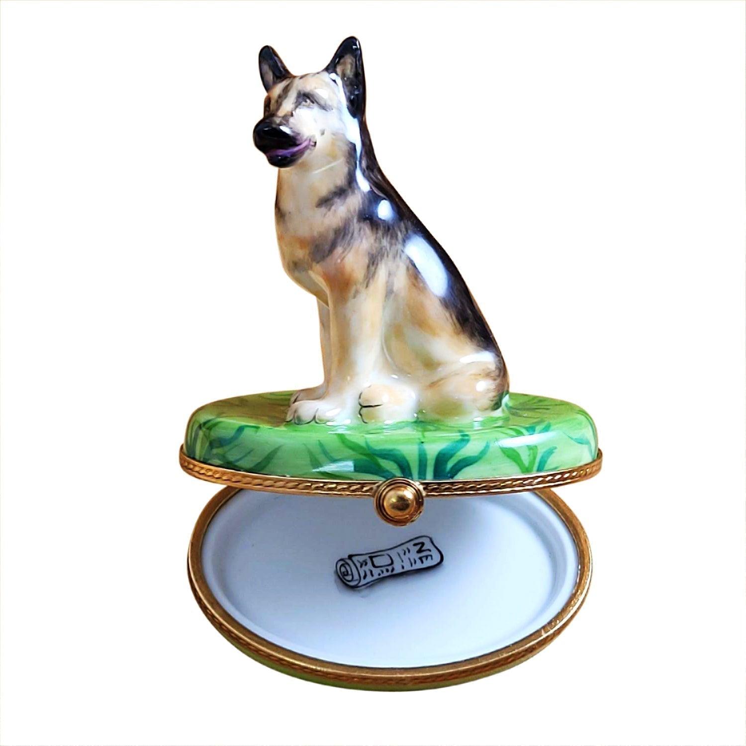 German Shepherd Porcelain Limoges dog French Trinket Box