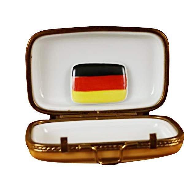 German Travel Suitcase with Flag Porcelain Limoges travel bag purse monuments French Trinket Box
