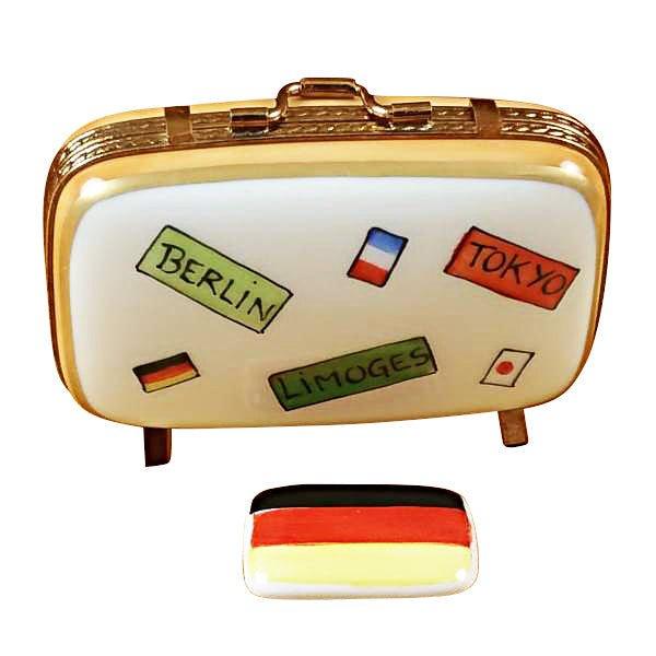 German Travel Suitcase with Flag Porcelain Limoges travel bag purse monuments French Trinket Box