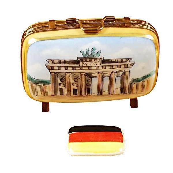 German Travel Suitcase with Flag Porcelain Limoges travel bag purse monuments French Trinket Box