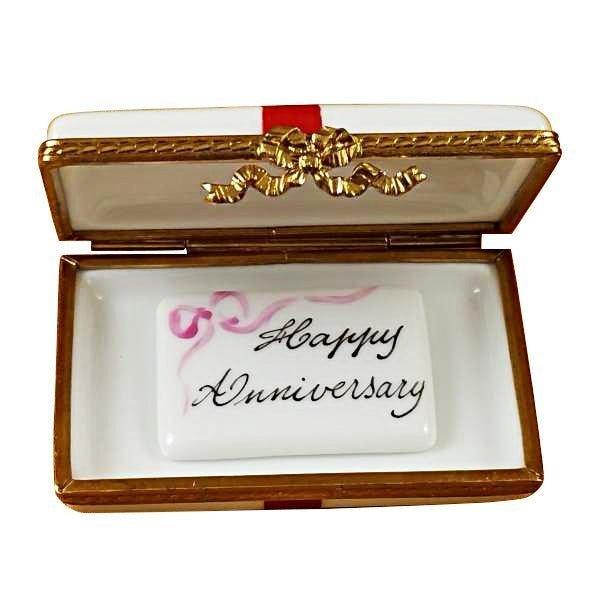 Gift with Red Bow - Happy Anniversary Porcelain Limoges wedding anniversary French Trinket Box