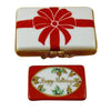 Gift with Red Bow - Happy Holidays Porcelain Limoges xmas theme French Trinket Box