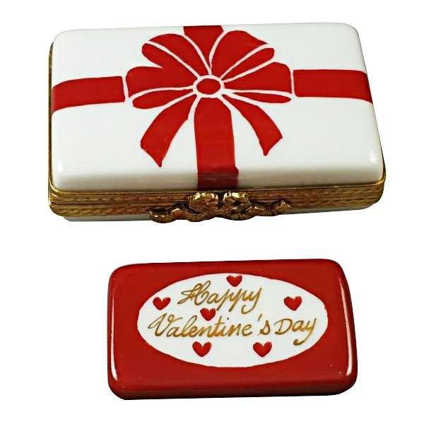 Gift with Red Bow - Happy Valentine's Day Porcelain Limoges Valentine French Trinket Box
