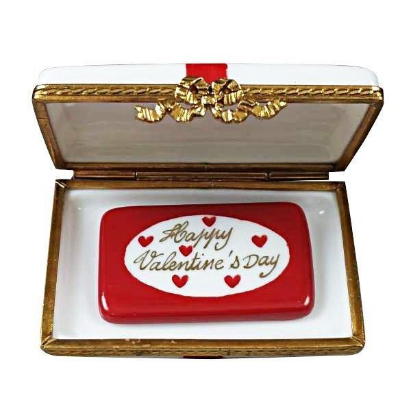 Gift with Red Bow - Happy Valentine's Day Porcelain Limoges Valentine French Trinket Box