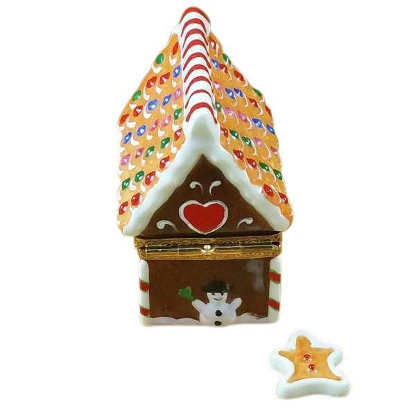 Gingerbread House w Gingerman Porcelain Limoges xmas theme Limoes Box French Trinket Box
