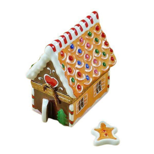 Gingerbread House w Gingerman Porcelain Limoges xmas theme Limoes Box French Trinket Box